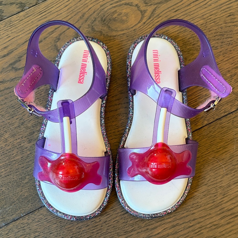 New Mini Melissa Purple and Red Kids Sandals with Glitter Sole